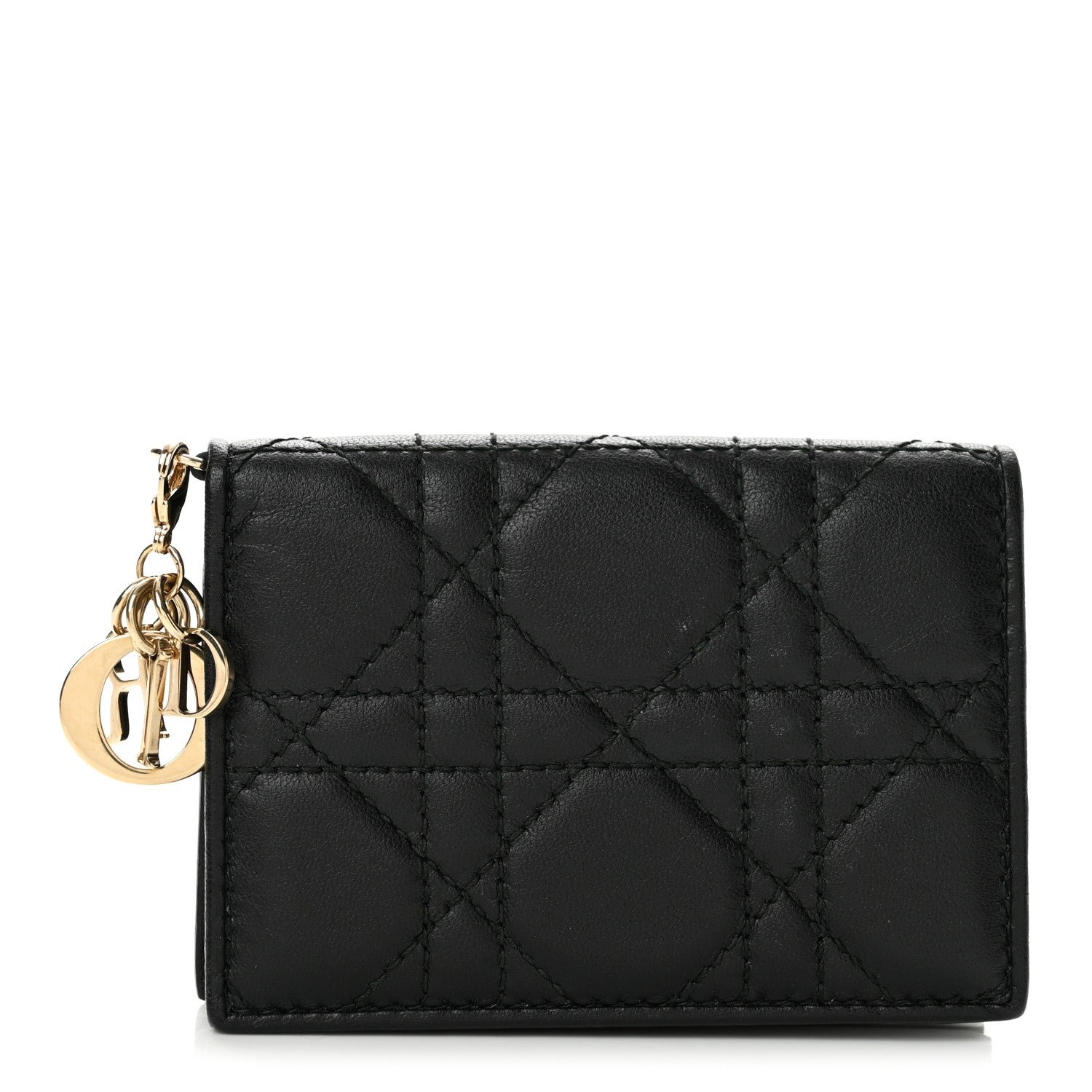 Dior Lambskin Cannage Small Lady Dior Flap Card Holder Black
