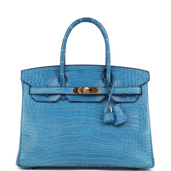 Hermes Pre-owned Hermes Birkin 30 Bleu Mykonos Matte Alligator Gold Hardware