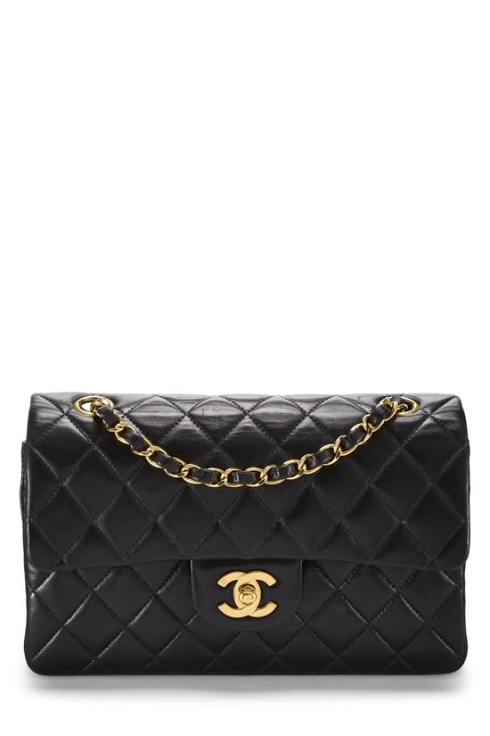 Black Quilted Lambskin Classic Double Flap Small