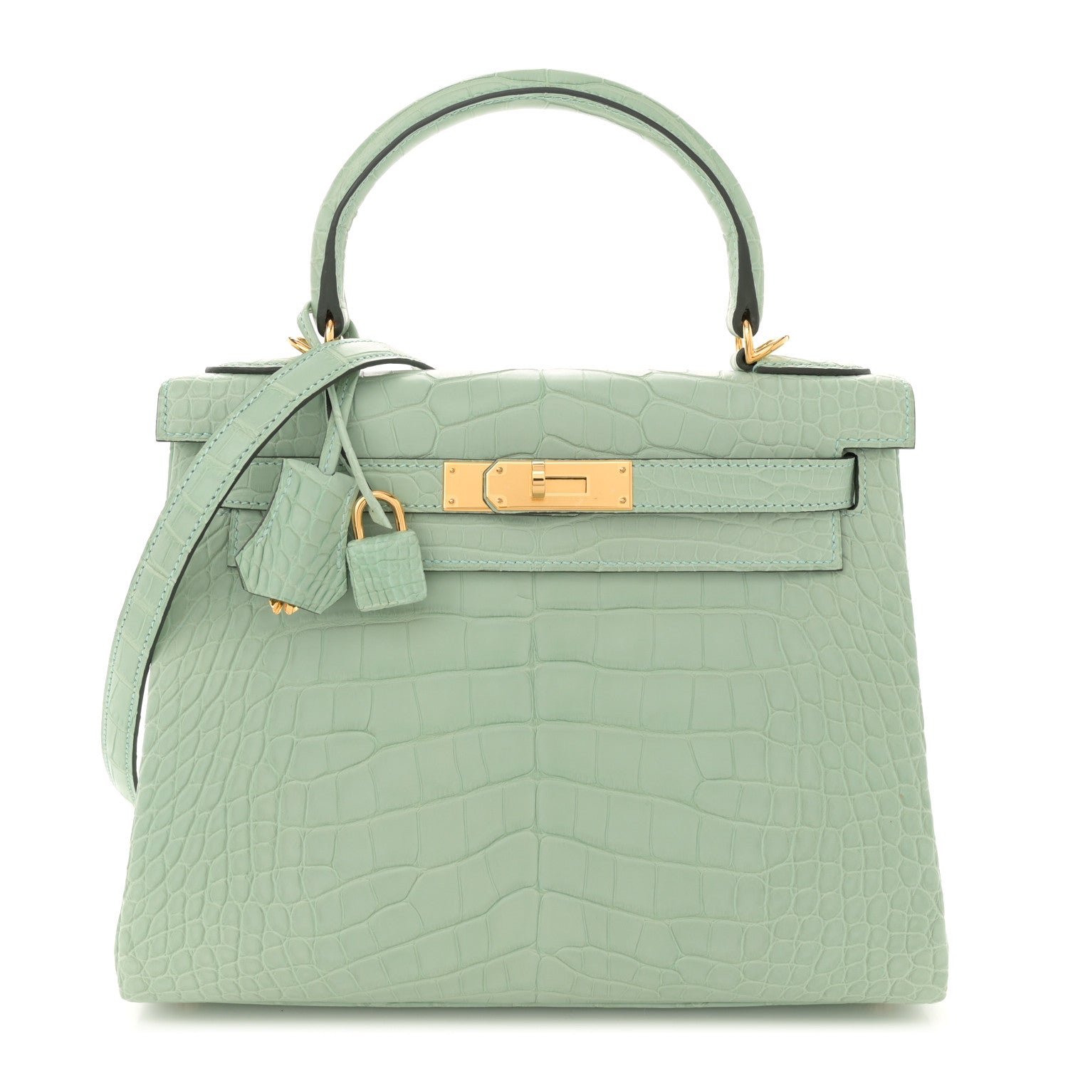 Hermes Matte Alligator Kelly Retourne 28 Vert D'eau