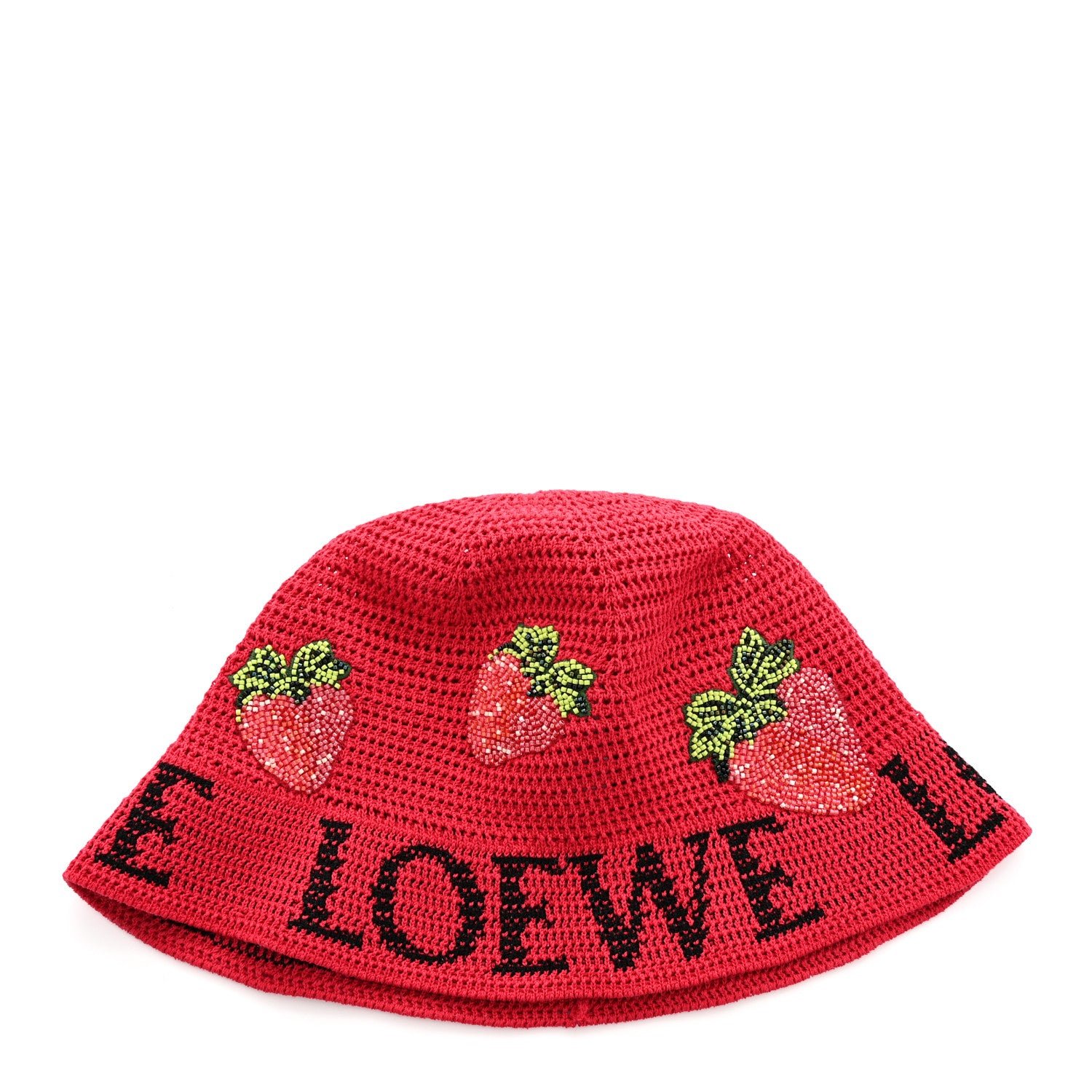 Loewe Loewe X PAULA'S IBIZA Crochet Beaded Strawberry Bucket Hat S Red