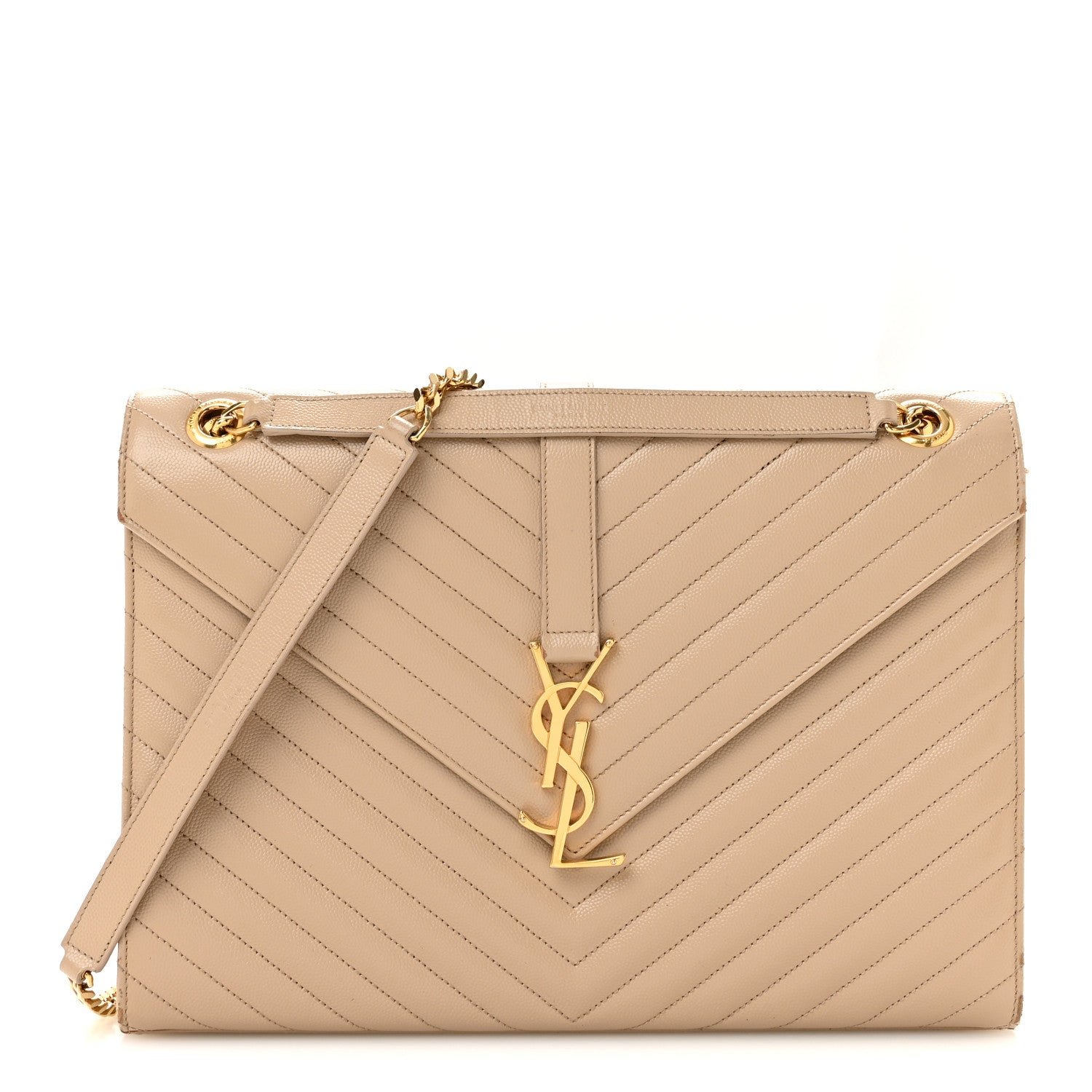 Saint Laurent Grain De Poudre Matelasse Chevron Large Monogram Satchel Dark Beige