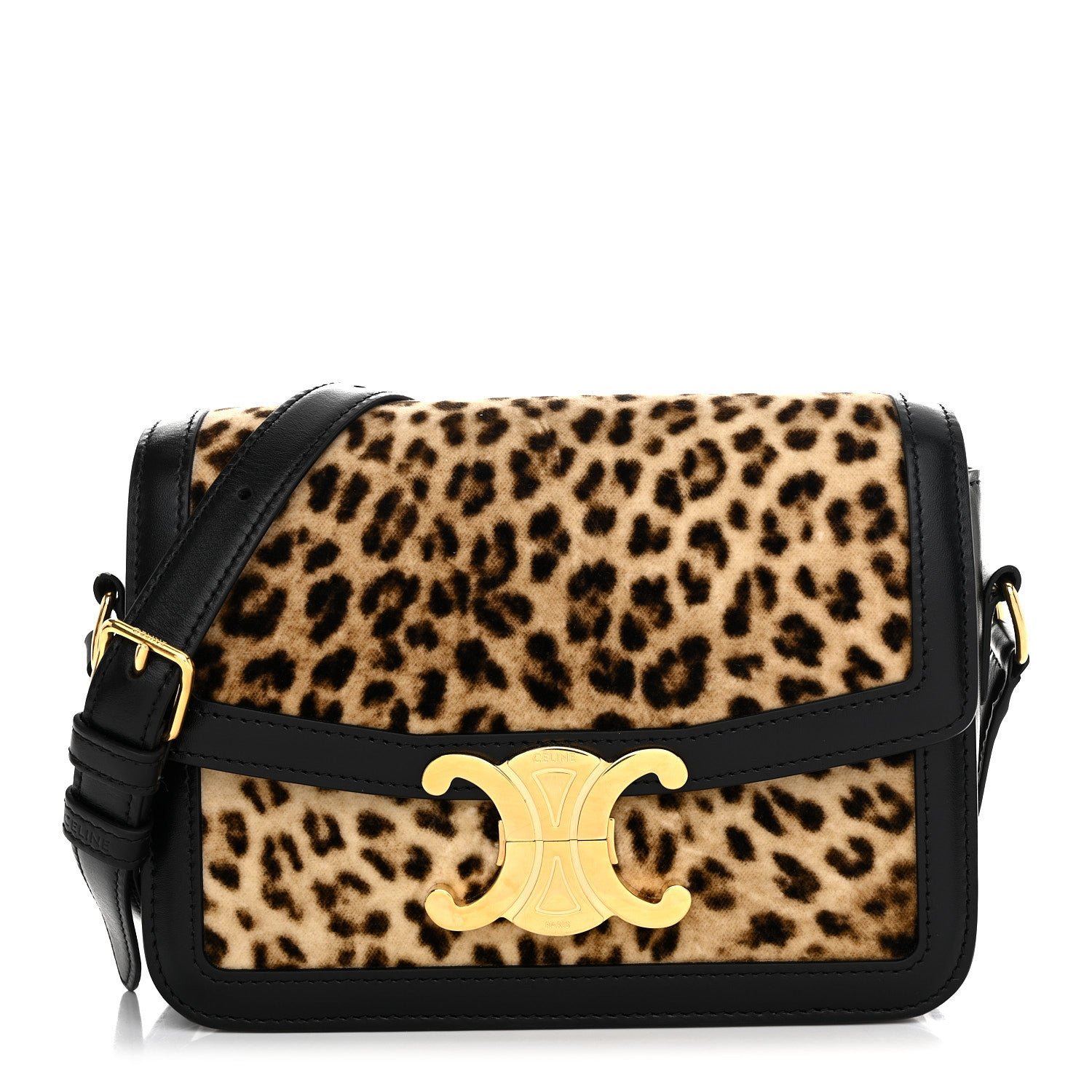 Celine Velvet Calfskin Leopard Print Teen Triomphe Bag Brown Black