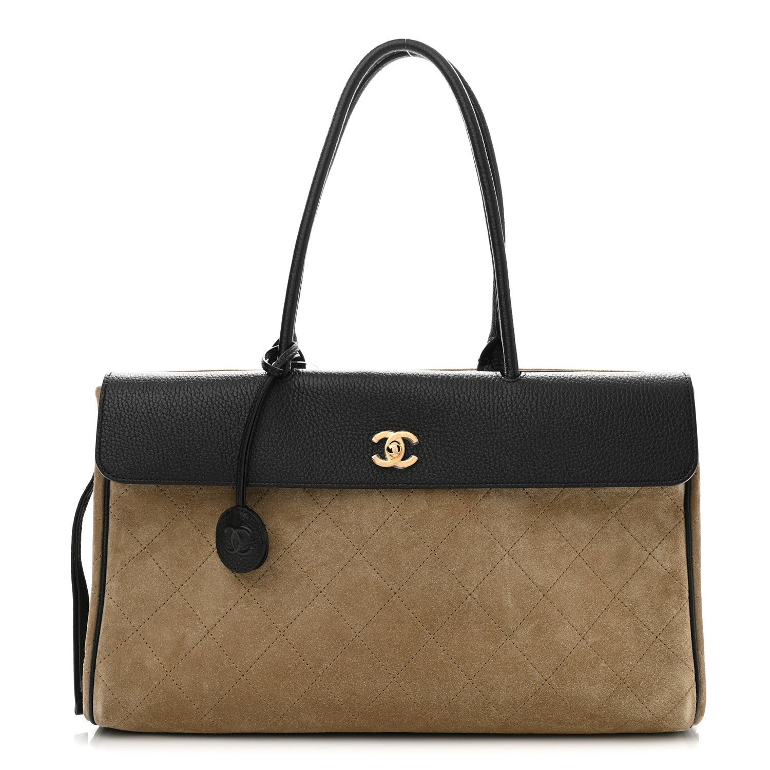 Chanel Grained Calfskin Suede Urban Essentials Large Shopping Bag Dark Beige Black Dark Beige Black