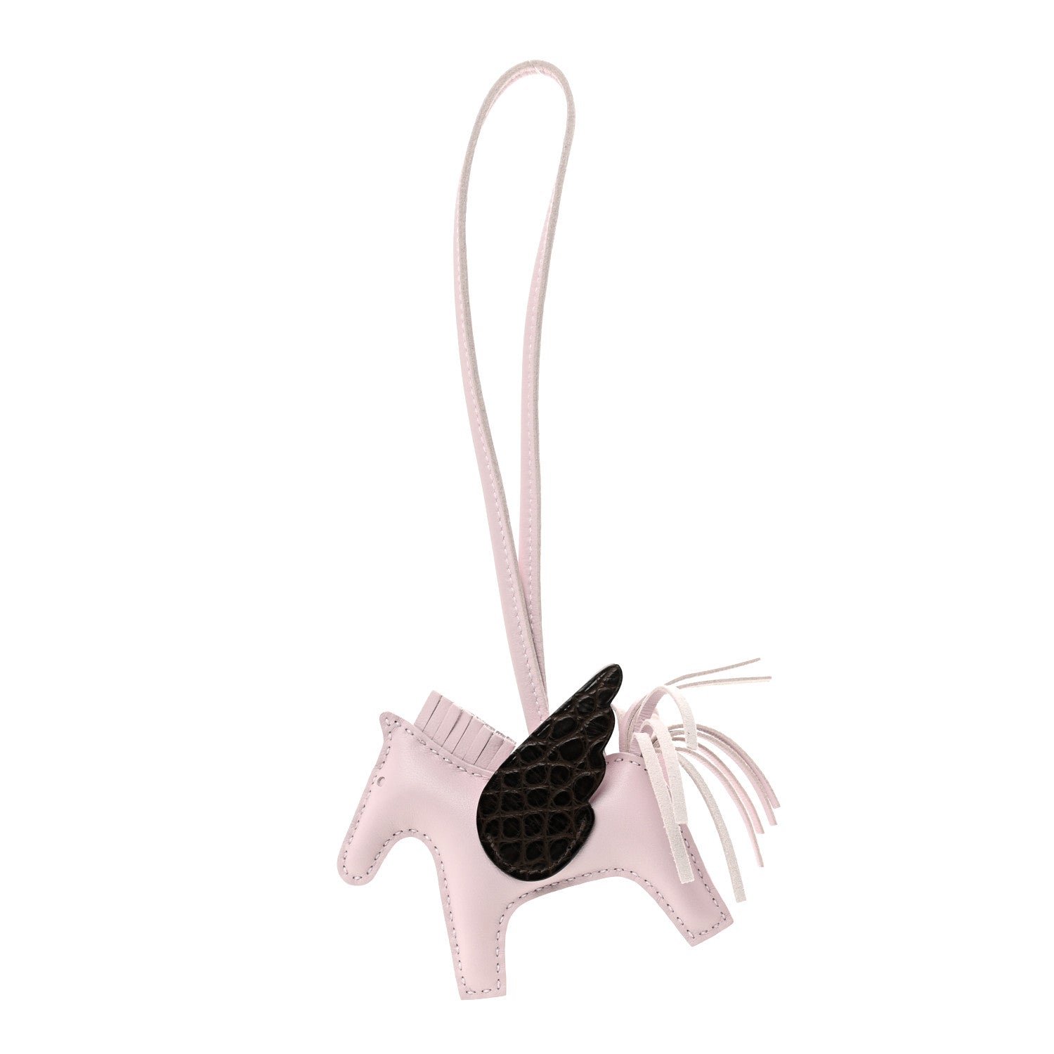 Hermes Milo Lambskin Matte Alligator Touch Grigri Rodeo Pegase Horse Bag Charm PM Mauve Pale Ebene