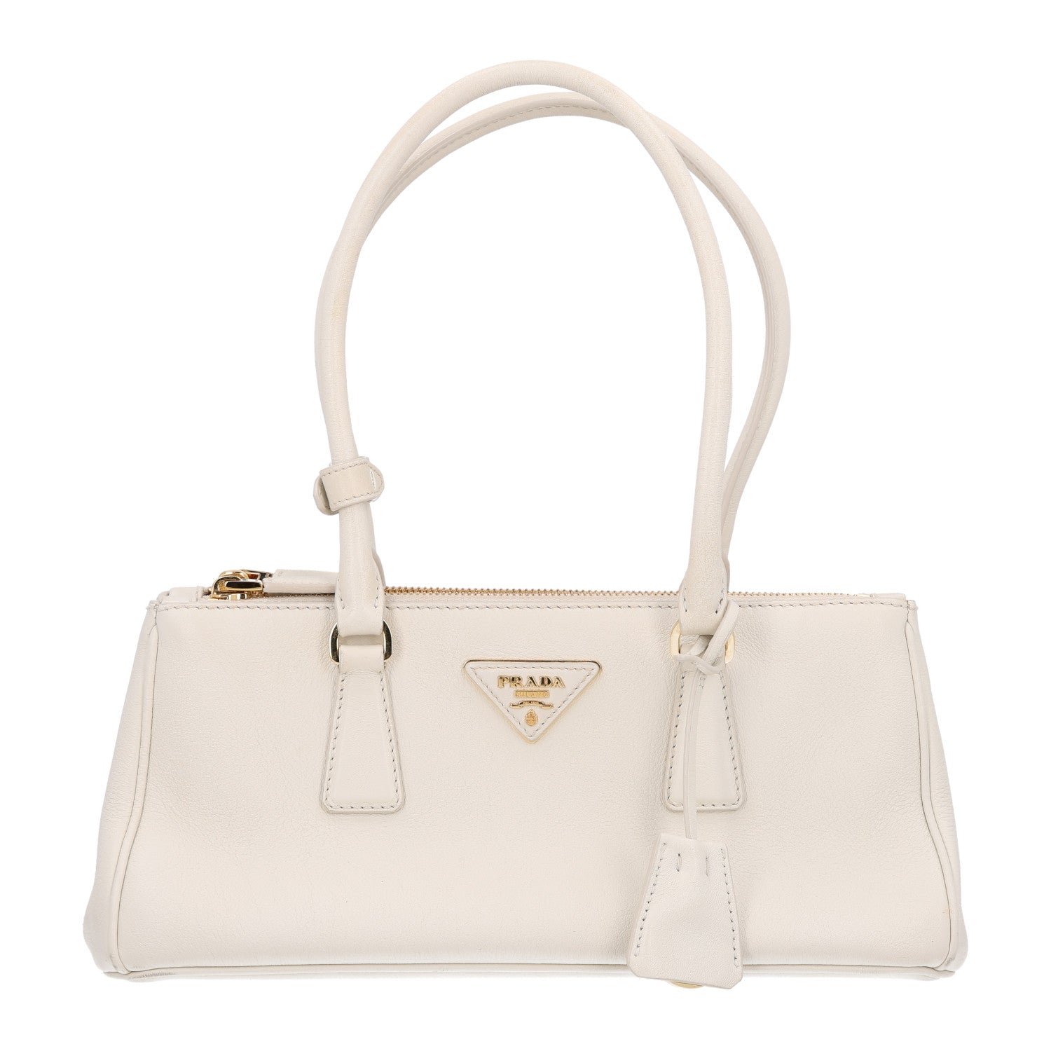 Prada Soft Grain Medium East West Galleria Double Zip Bag White