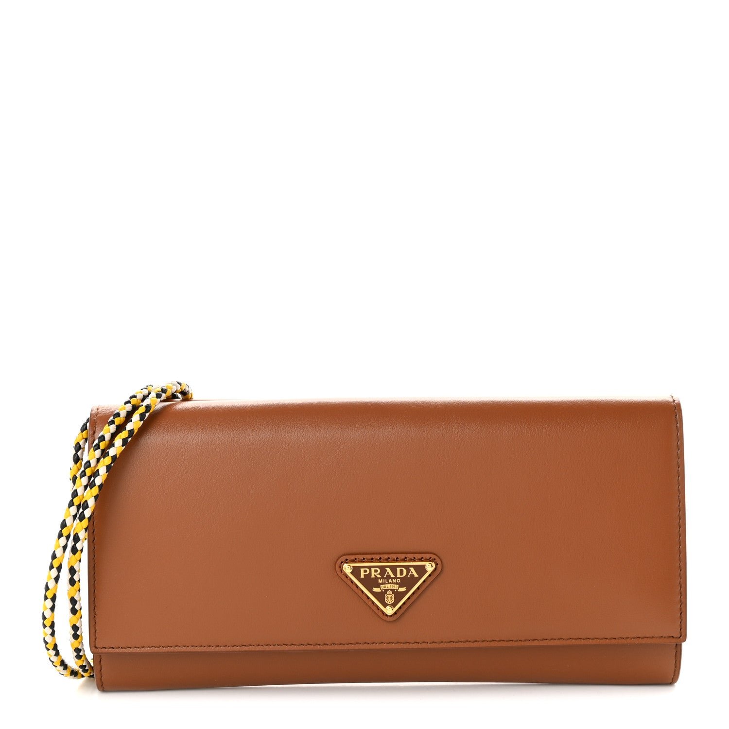 Prada Vitello Flap Wallet With Braided Strap Cognac