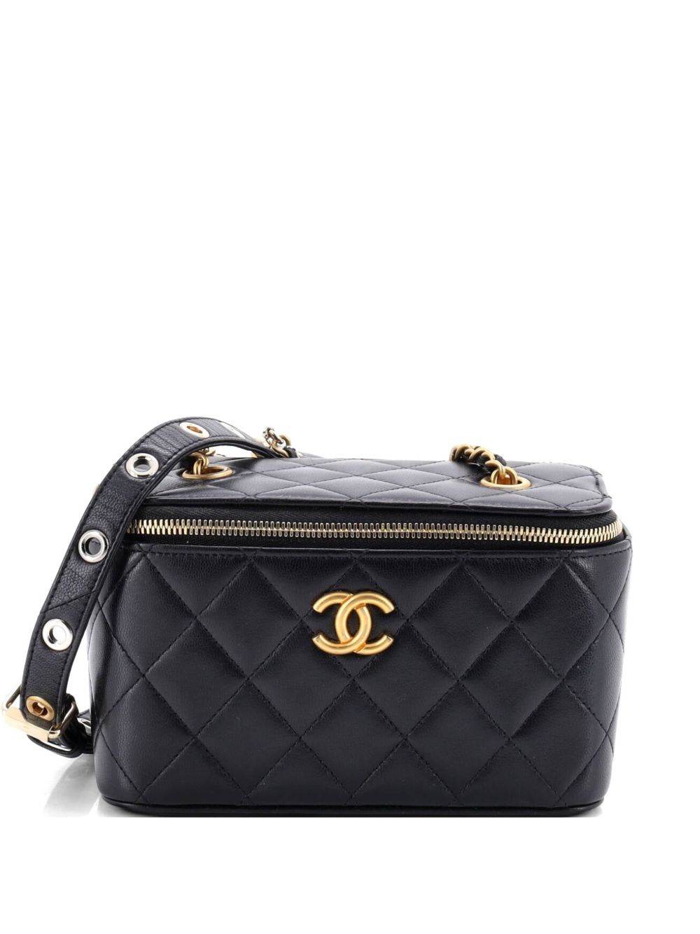 Grommet Strap Vanity Case with Chain Quilted Lambskin Small crossbody bag