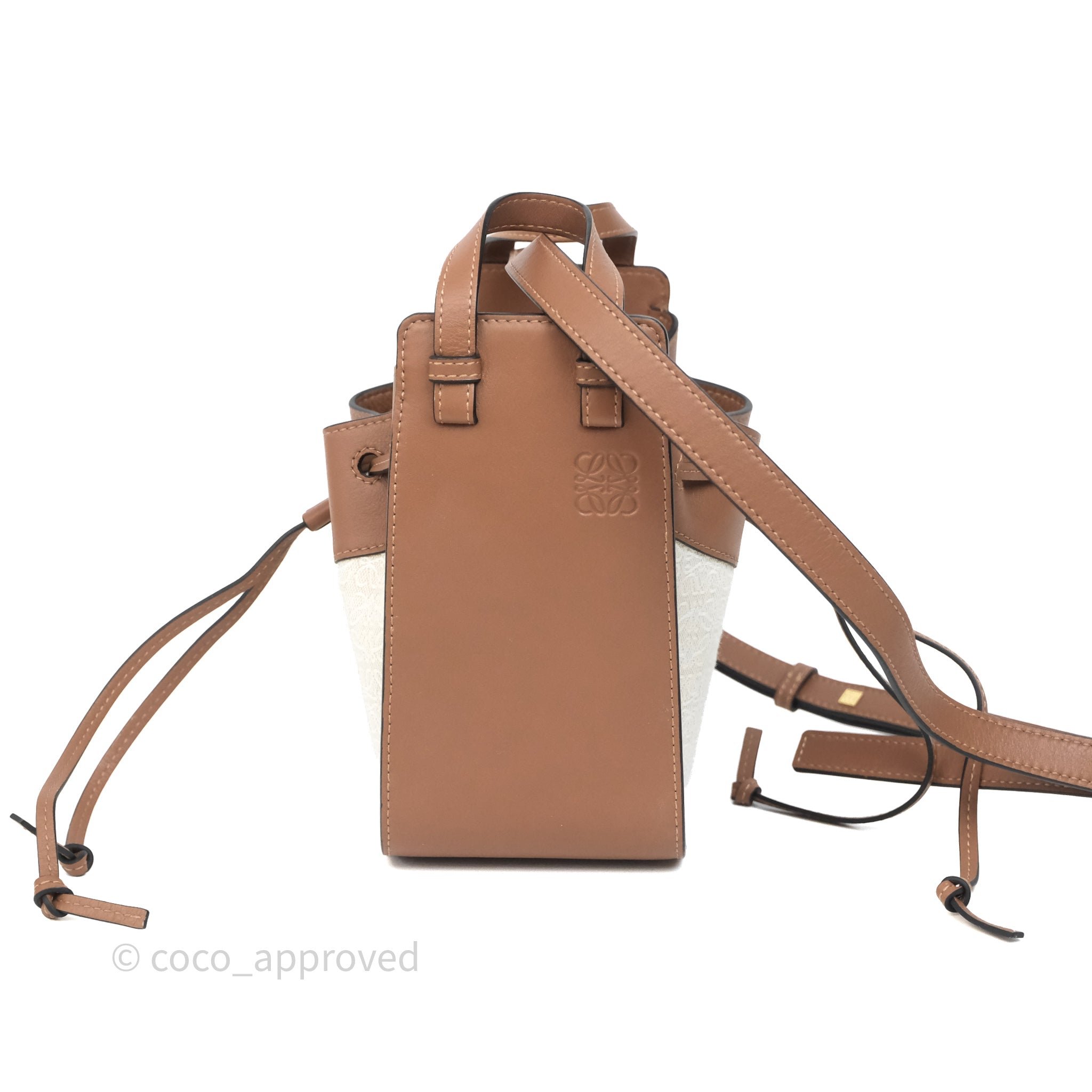 Loewe Mini Hammock Jacquard Drawstring Bucket Bag Tan/ Ecru