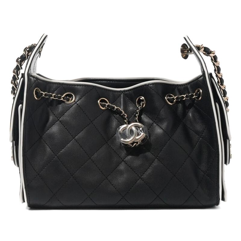 Black and White Quilted Caviar Mini Chanel 25 Gold Hardware