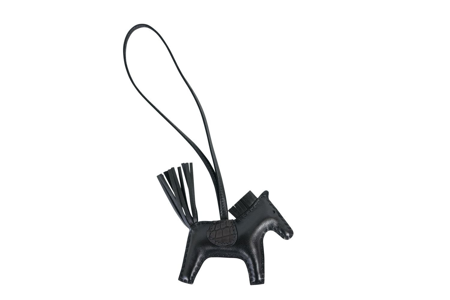 Hermes Rodeo PM Bag Charm, Black Noir Milo Lambskin and Alligator, New in Box WA001