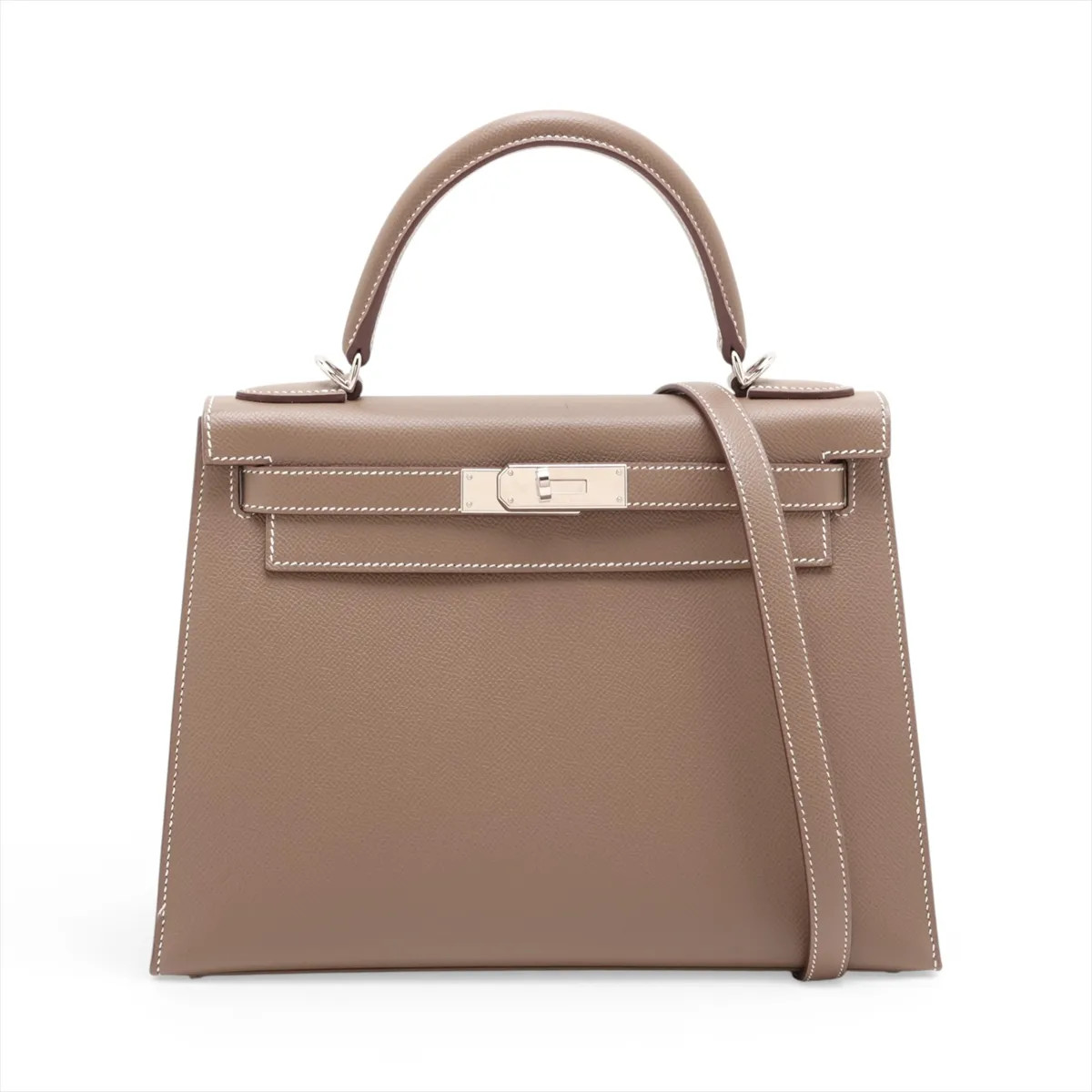 Hermès Kelly 28 Serie Veau Epsom Etoupe Silver Metal Fittings