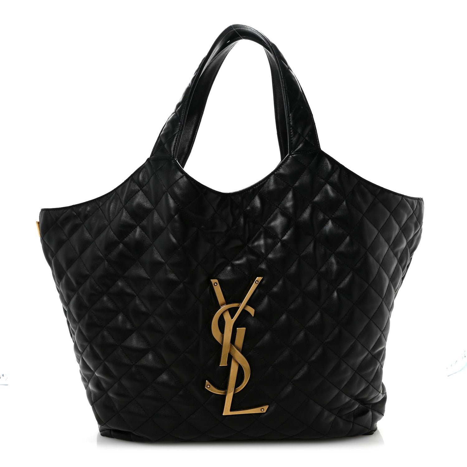 Saint Laurent Lambskin Quilted Maxi Icare Shopping Tote Black