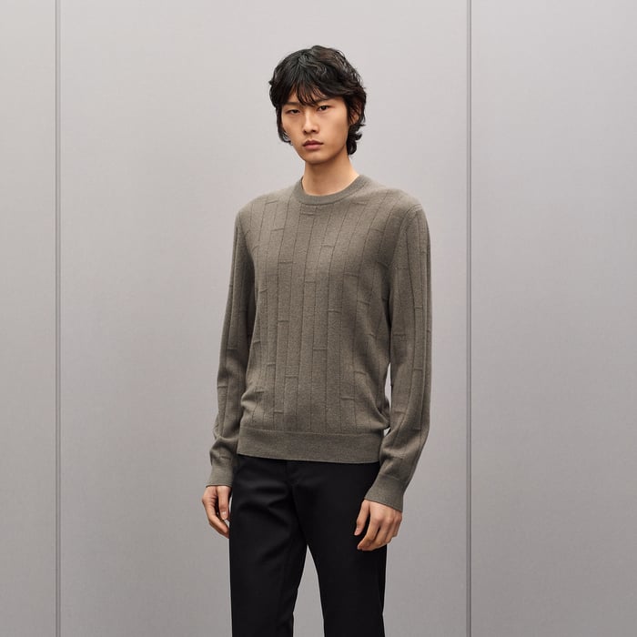 Taupe "H En Echelle" Crewneck Cashmere Sweater