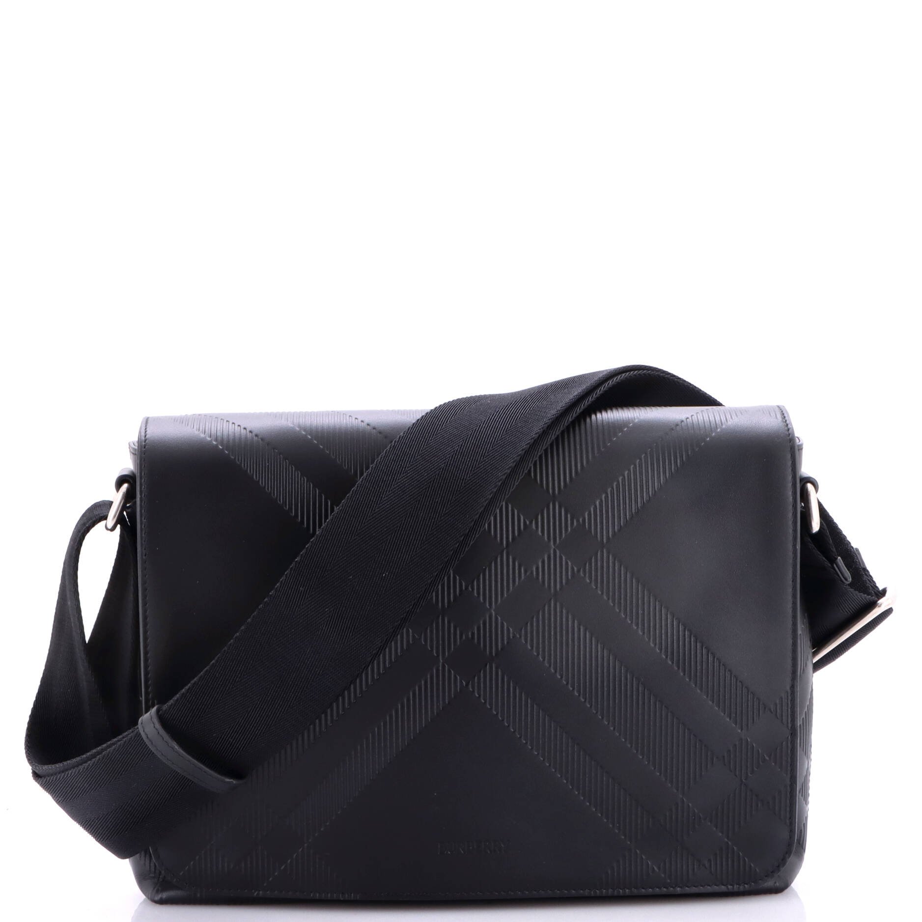 Full Flap Messenger Bag Check Embossed Leather Medium