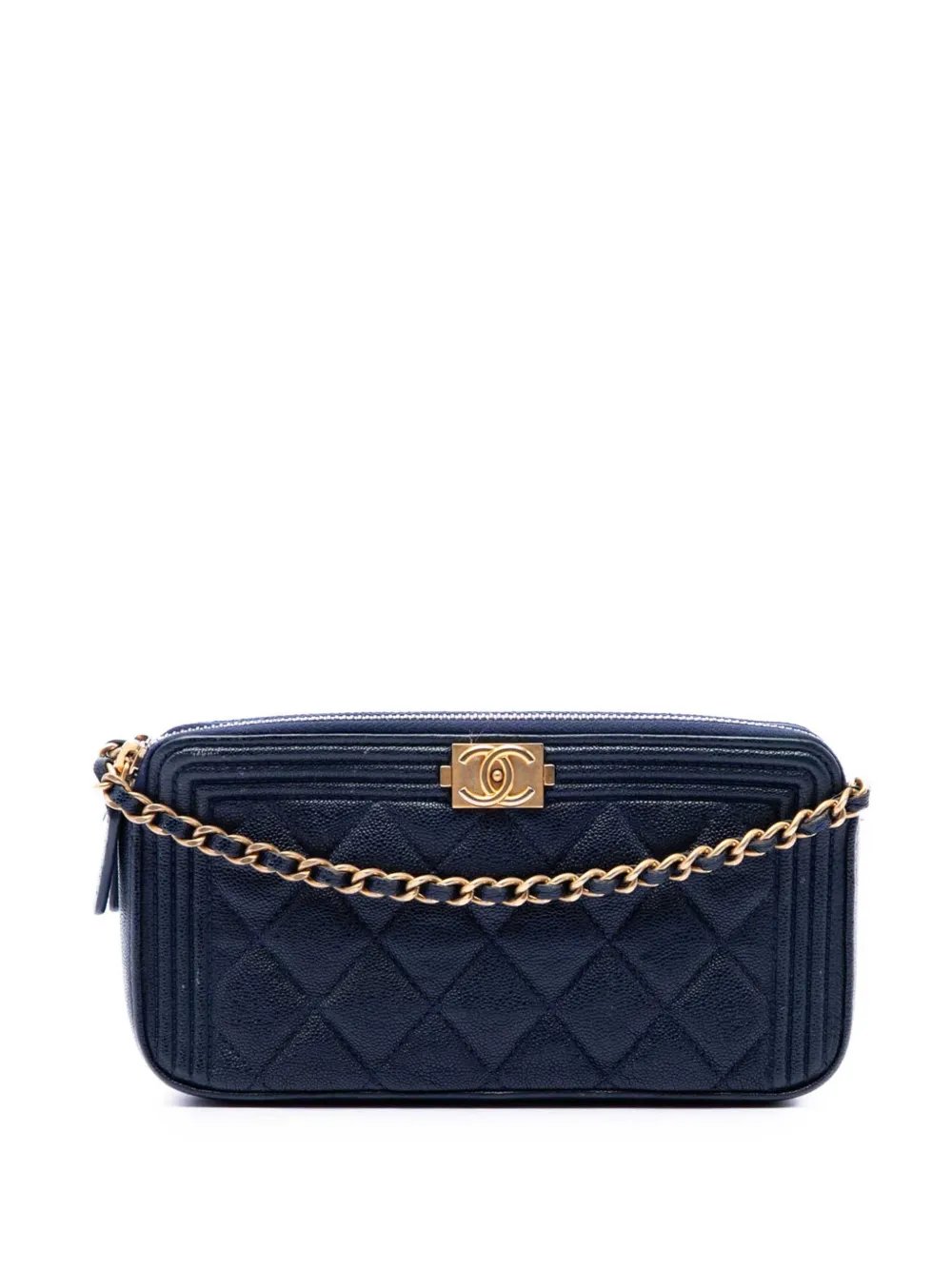 2018-2019 Quilted Caviar Boy Double Zip Wallet On Chain crossbody bag