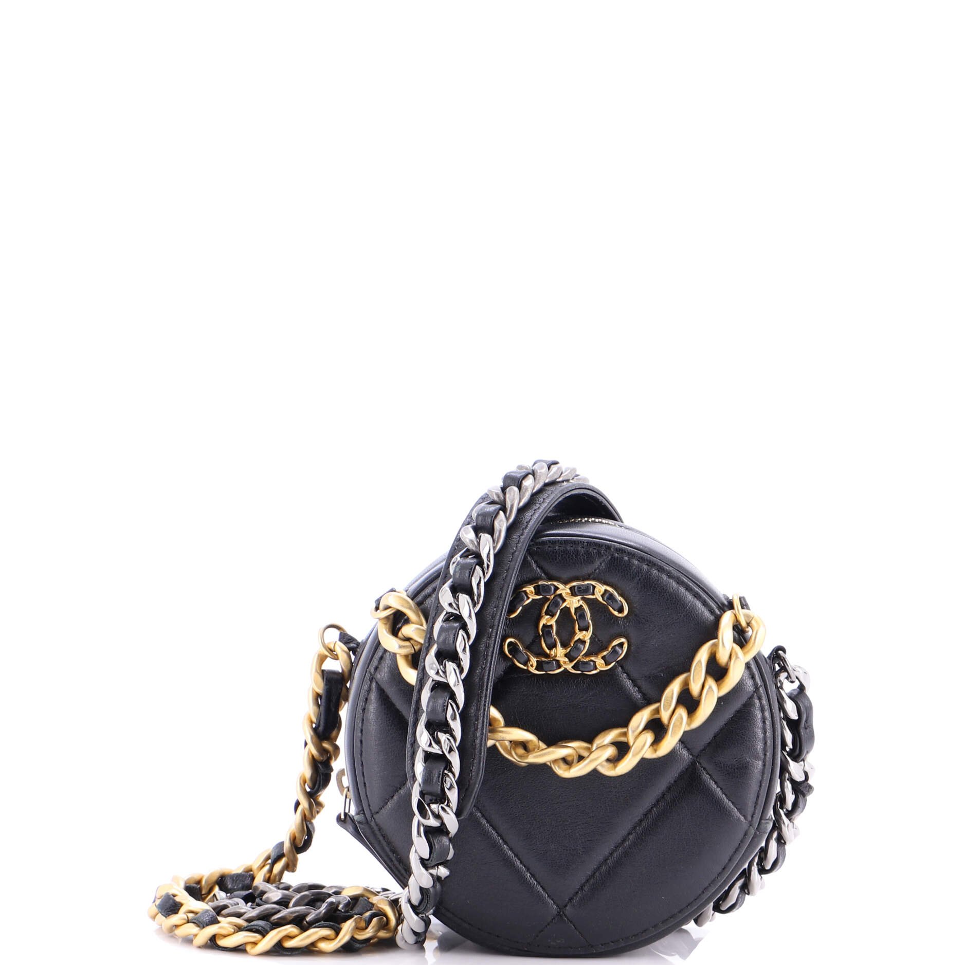 Chanel 19 Round Clutch with Chain Quilted Leather