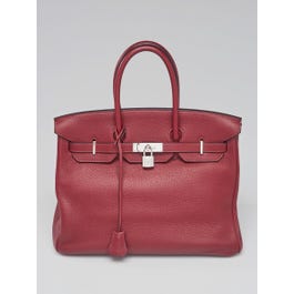 Hermes Hermes 35cm Rouge H Clemence Leather Palladium Plated Birkin Bag