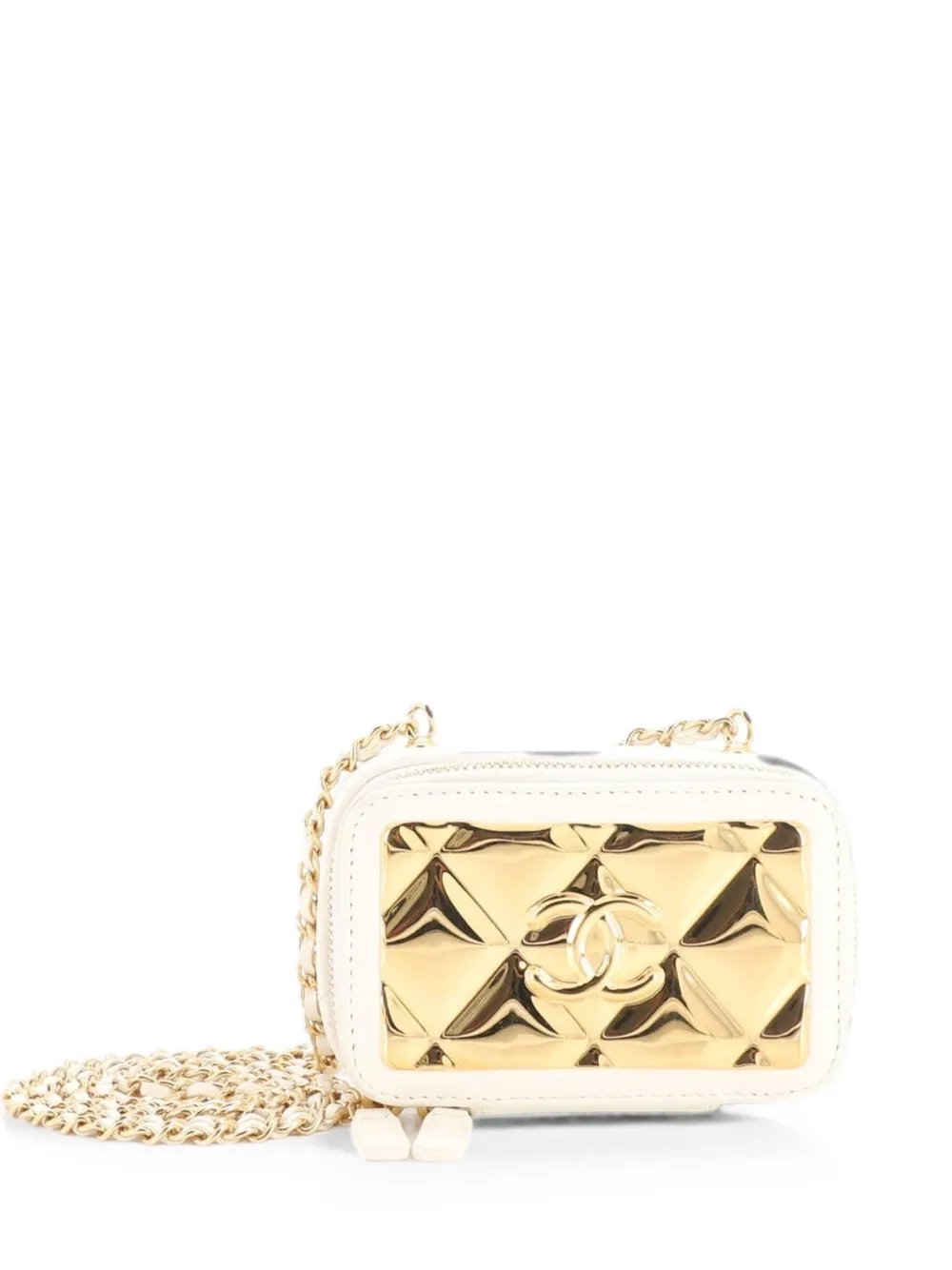Golden Plate Zip Around Vanity Case with Chain Quilted Metal and Lambskin Extra Mini clutch bag