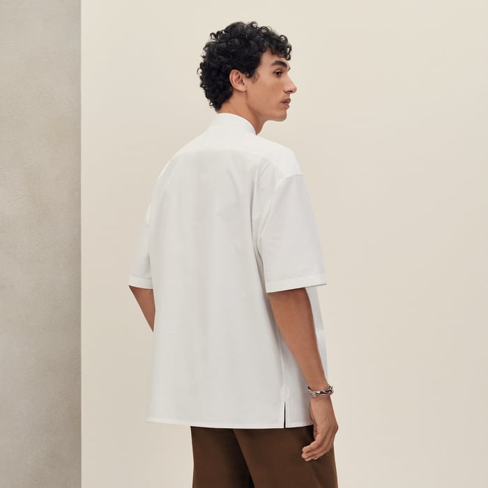 Blanc Short-sleeve Boxy Fit Shirt With Vareuse Collar