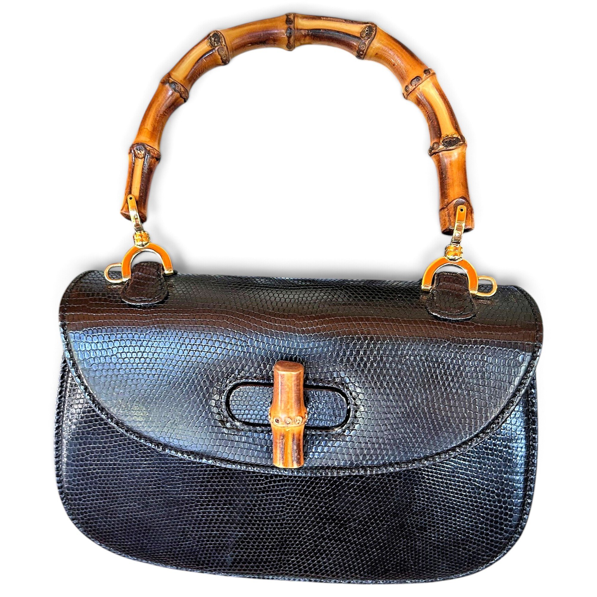 Convertible Bamboo Top Handle lizard handbag
