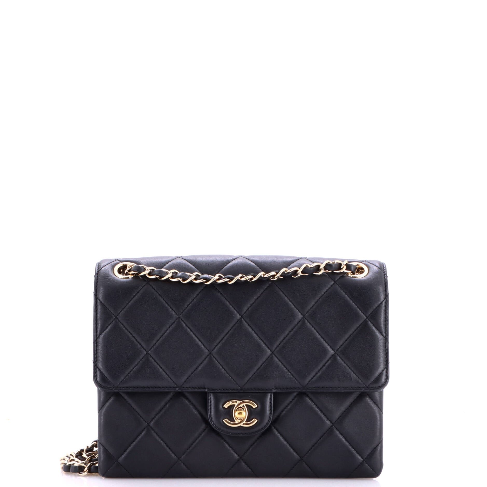 Square Compartment Flap Bag Quilted Lambskin