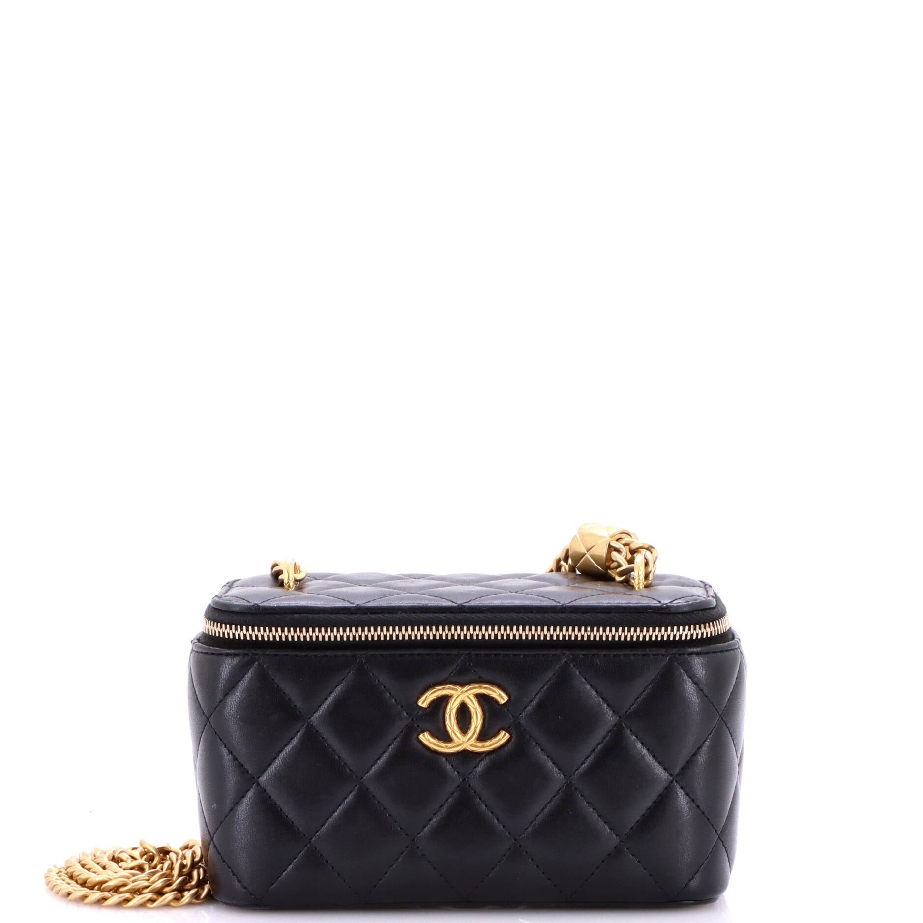 All Slide Long Vanity Case with Chain Quilted Lambskin Small