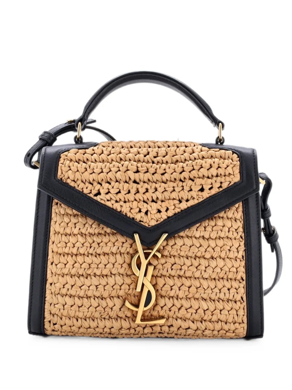 Cassandra Top Handle Bag Raffia with Leather Mini satchel