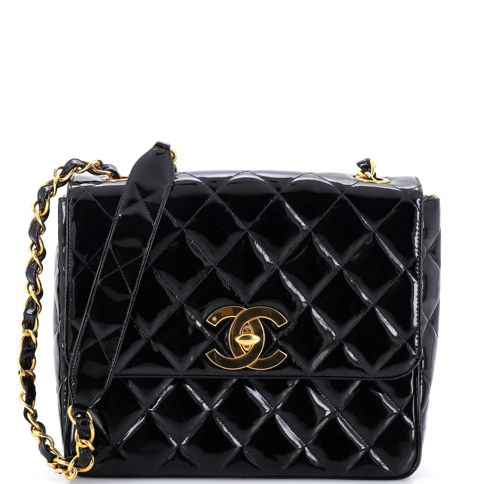 Vintage Square CC Flap Bag Quilted Patent Medium