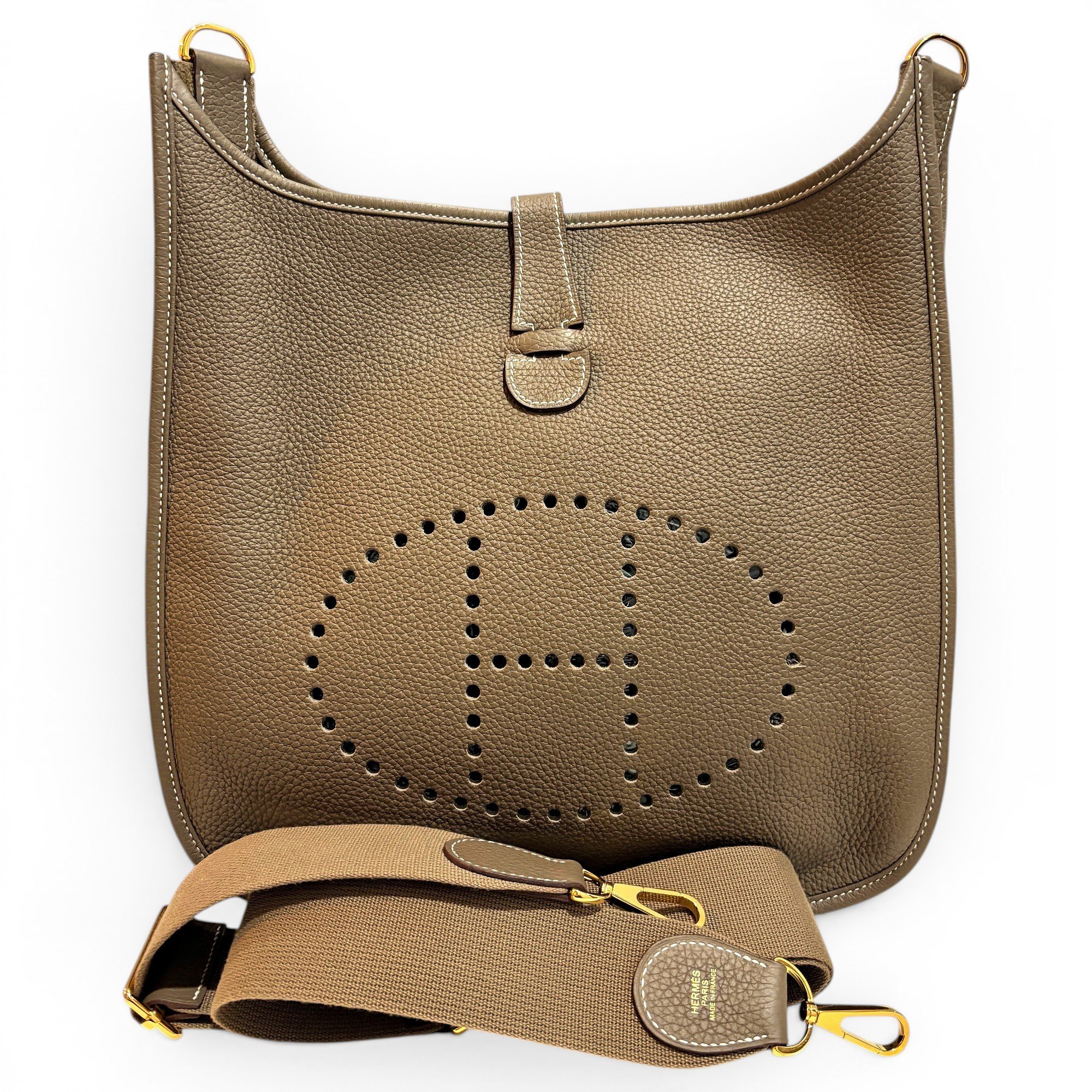 Hermes Evelyne Handbag Etoupe Clemence Leather
