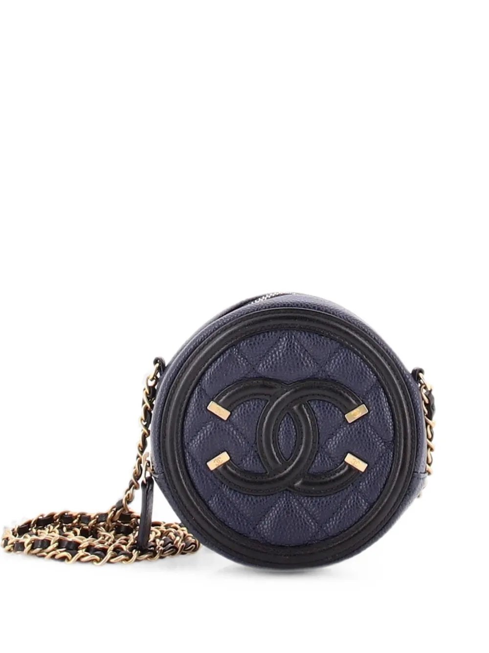 Filigree Round Clutch with Chain Quilted Caviar Mini crossbody bag