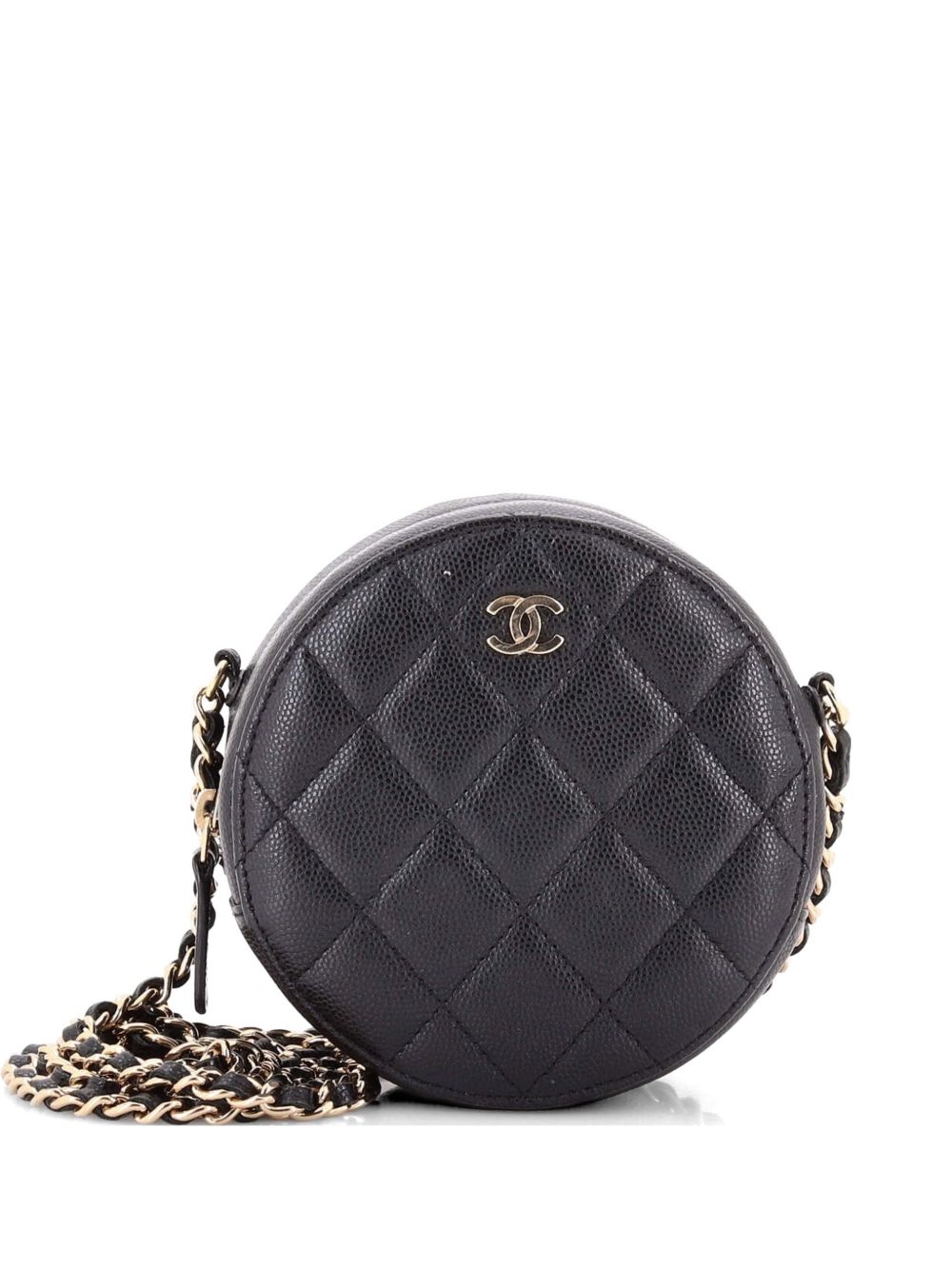 Round Clutch with Chain Quilted Caviar Mini crossbody bag