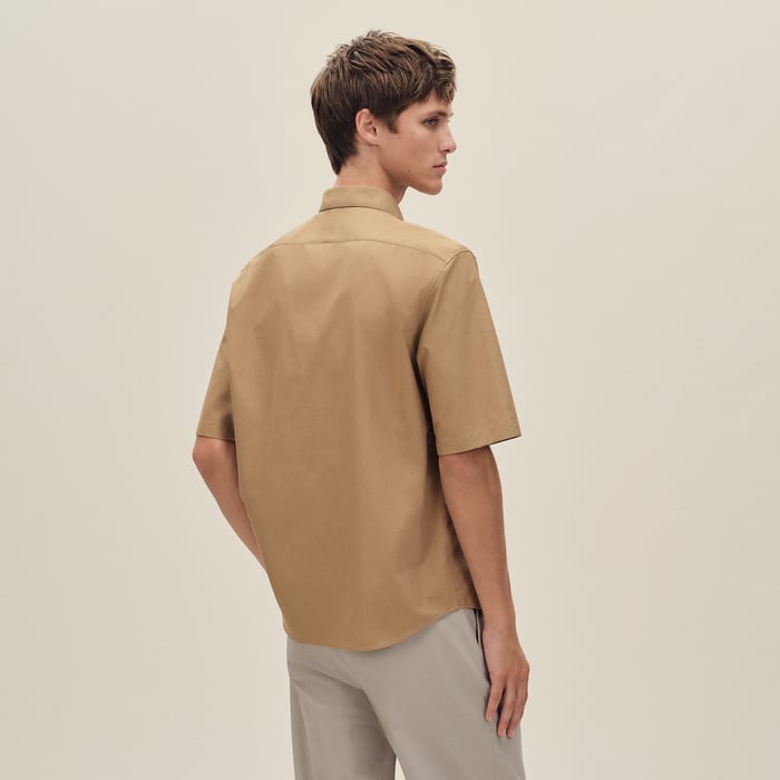 Kraft Short-sleeve Straight Cut Shirt With Leather Detail