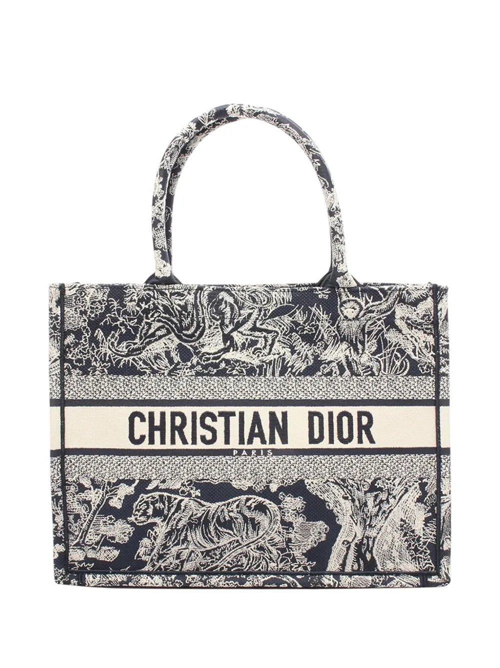 2010-2026 Dior BOOK Medium Bag Toile de Jouy canvas Navy White Used Women tote bag