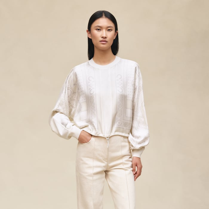 Blanc Tulle "Porte-bonheur Bandana" Long-sleeve Sweater