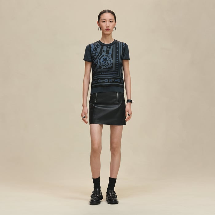 Noir Réglisse "Candy Libris Bandana" Short-sleeve Twillaine Sweater
