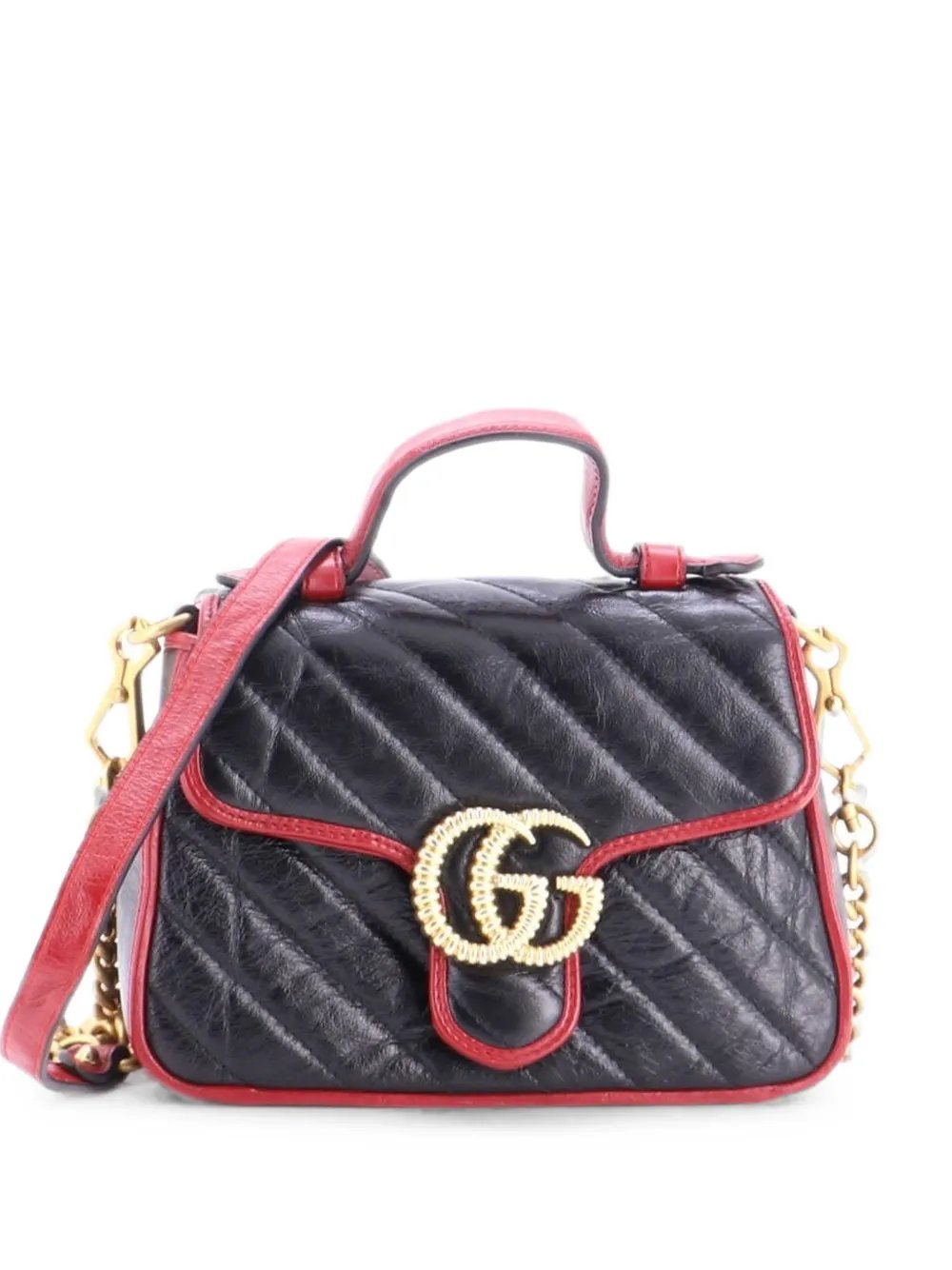 GG Marmont Top Handle Flap Bag Diagonal Quilted Leather Mini satchel