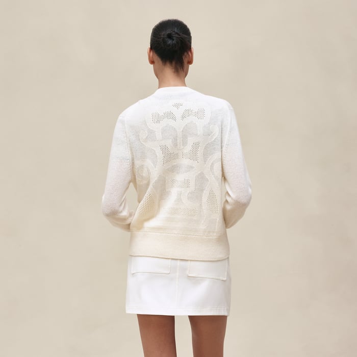 Blanc Naturel "l'Enseigne Du Sellier" Buttoned Cashmere Cardigan