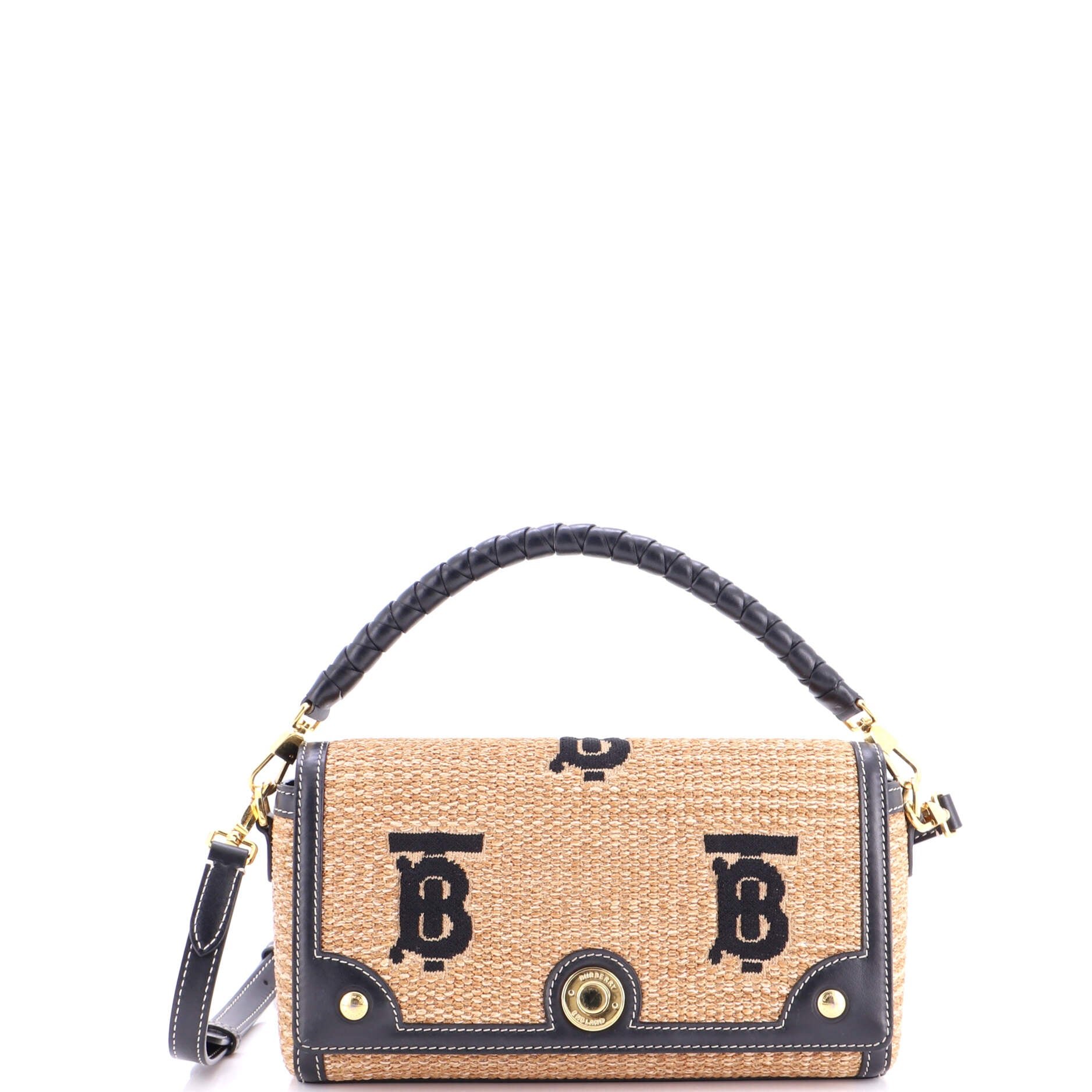 Note Top Handle Bag Embroidered Raffia with Leather