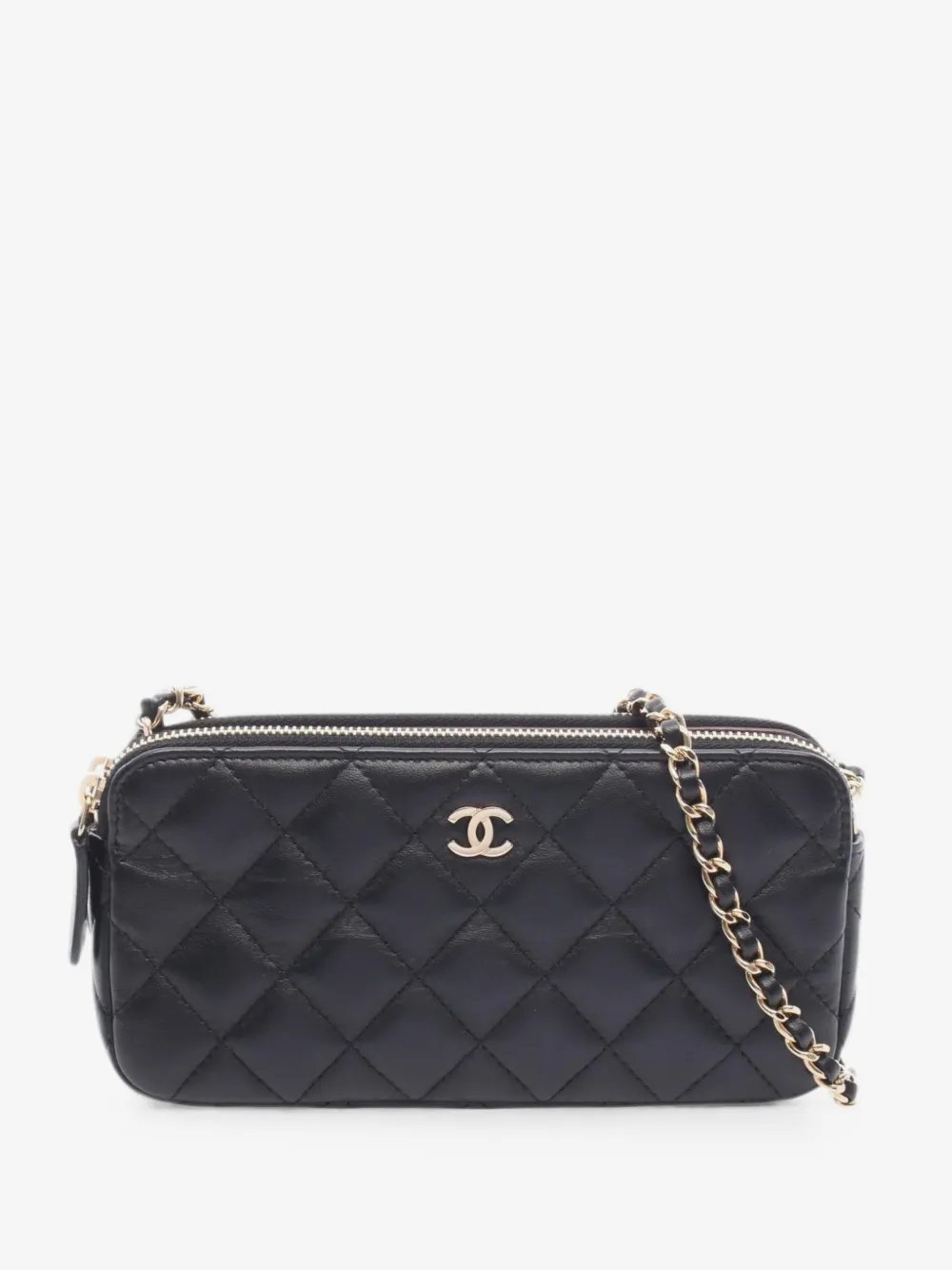 2016-2017 CC Quilted Lambskin Double Zip Clutch With Chain crossbody bag
