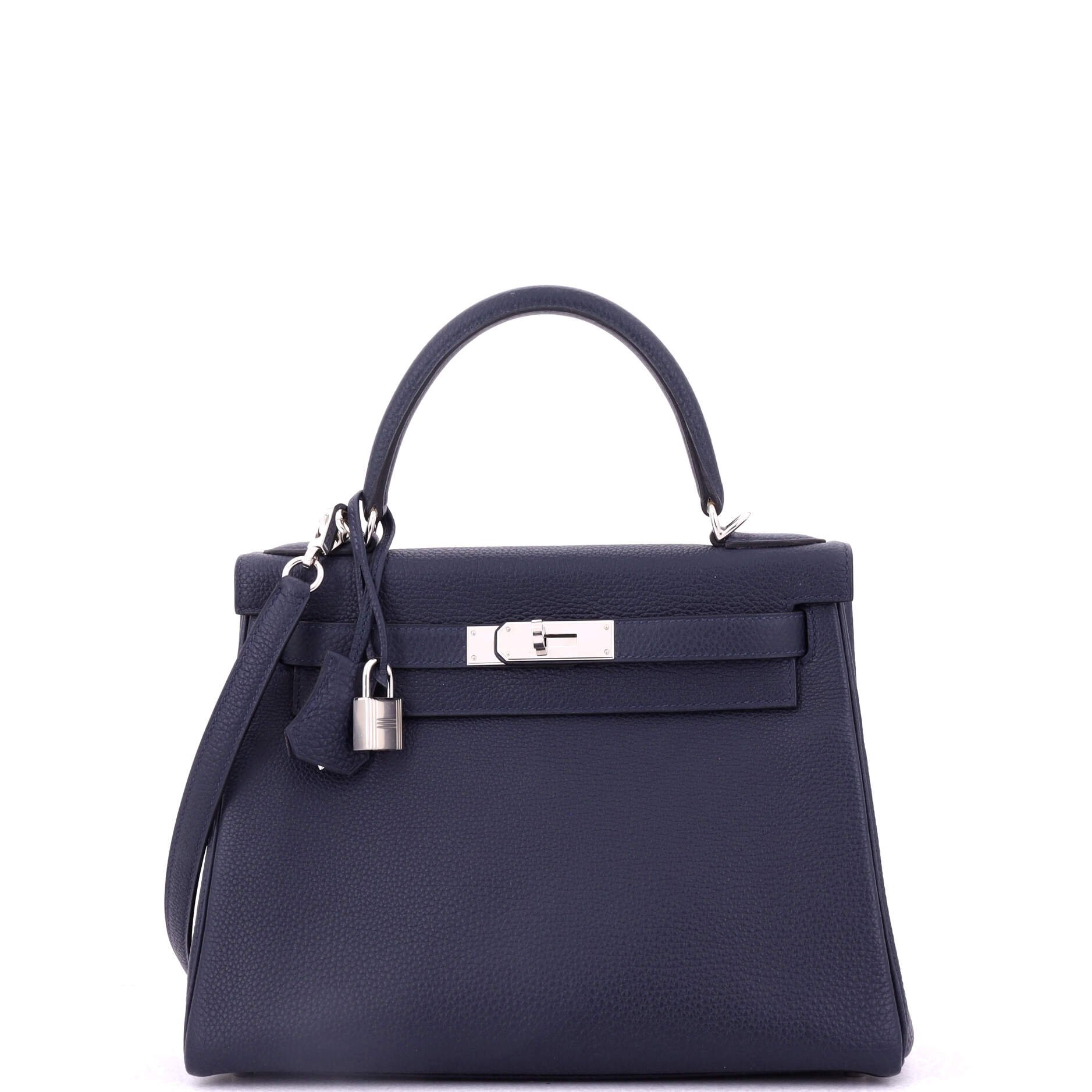 Hermes Kelly Handbag Bleu Nuit Togo with Palladium Hardware 28