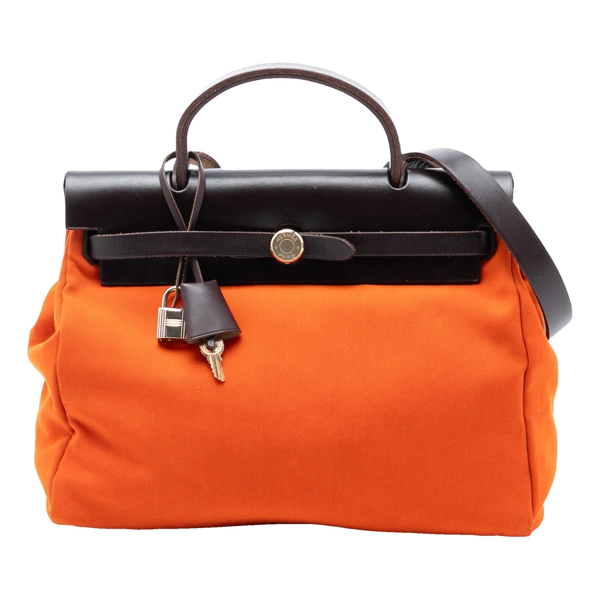 Hermes Herbag Handbag Orange Toile H Canvas 2003