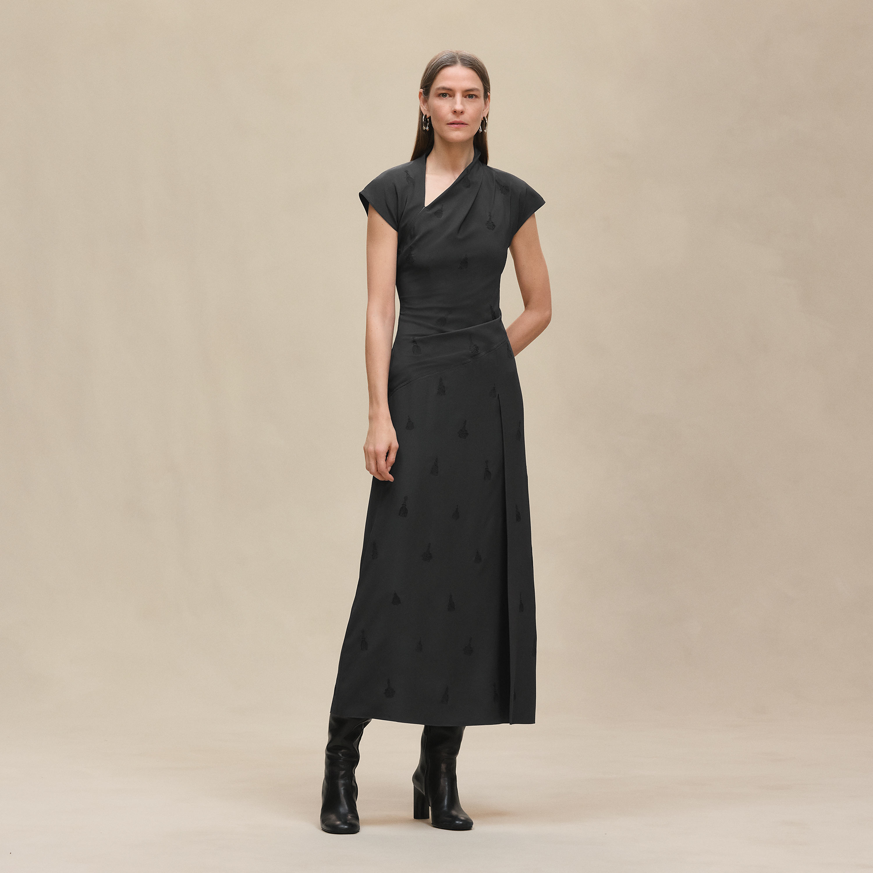 Embroidered slanted dress