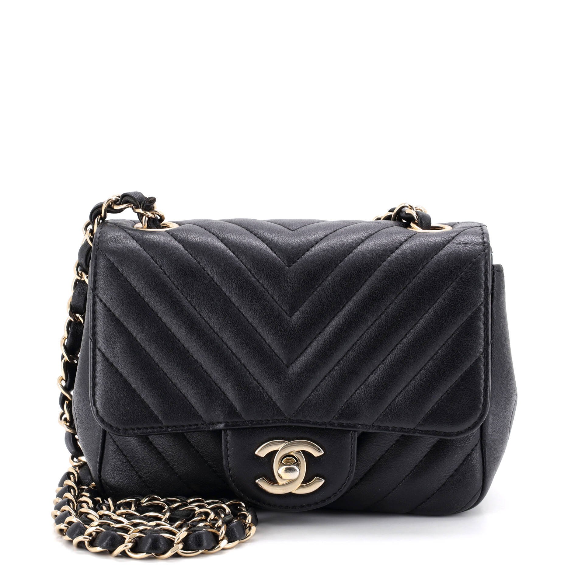 Square Classic Single Flap Bag Chevron Lambskin Mini