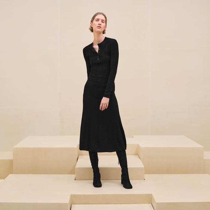 Noir Buttoned Tailored Long Dress