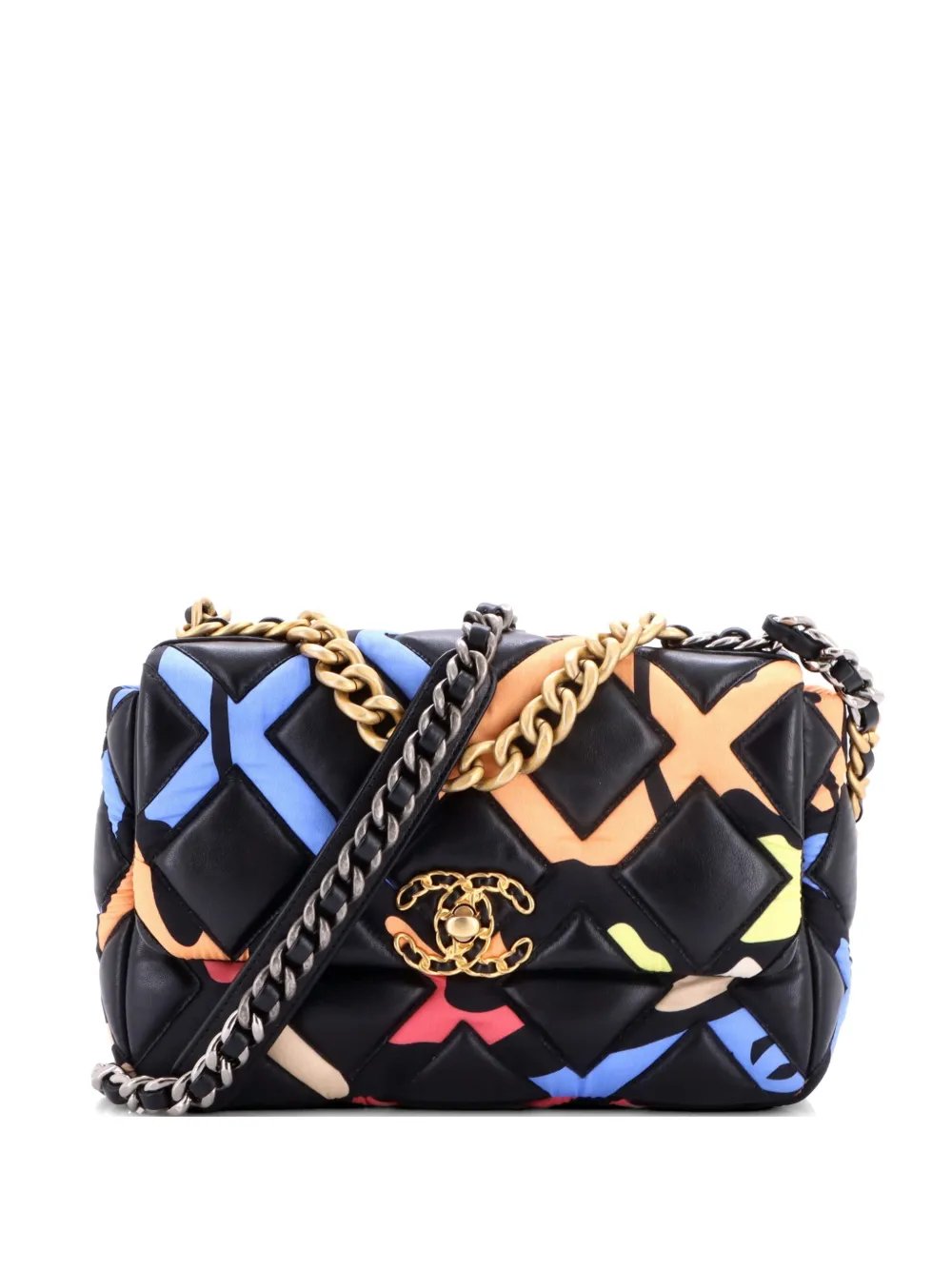 19 Flap Bag Quilted Lambskin and Printed Silk Medium shoulder bag