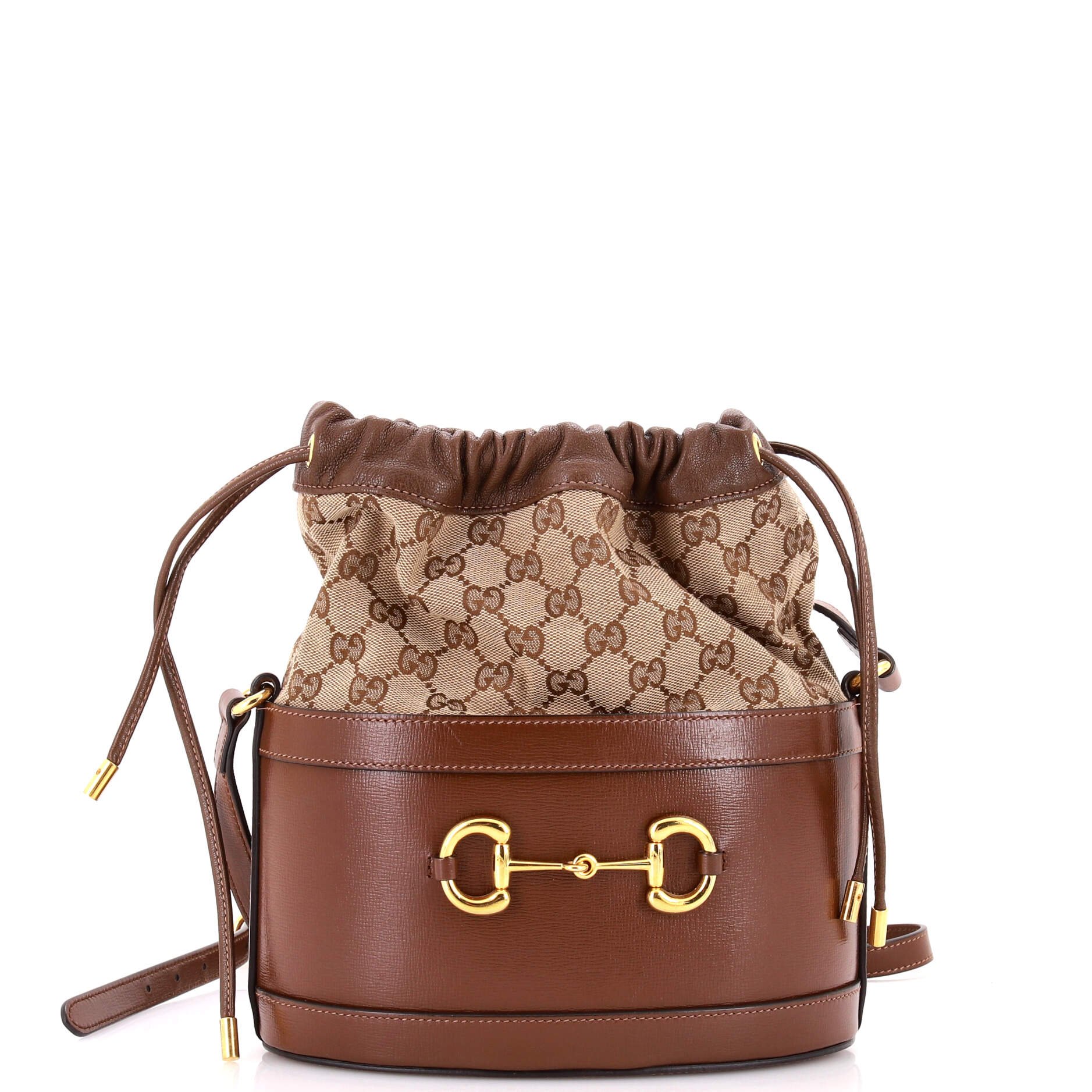 Horsebit 1955 Bucket Crossbody Bag Leather and GG Canvas Small