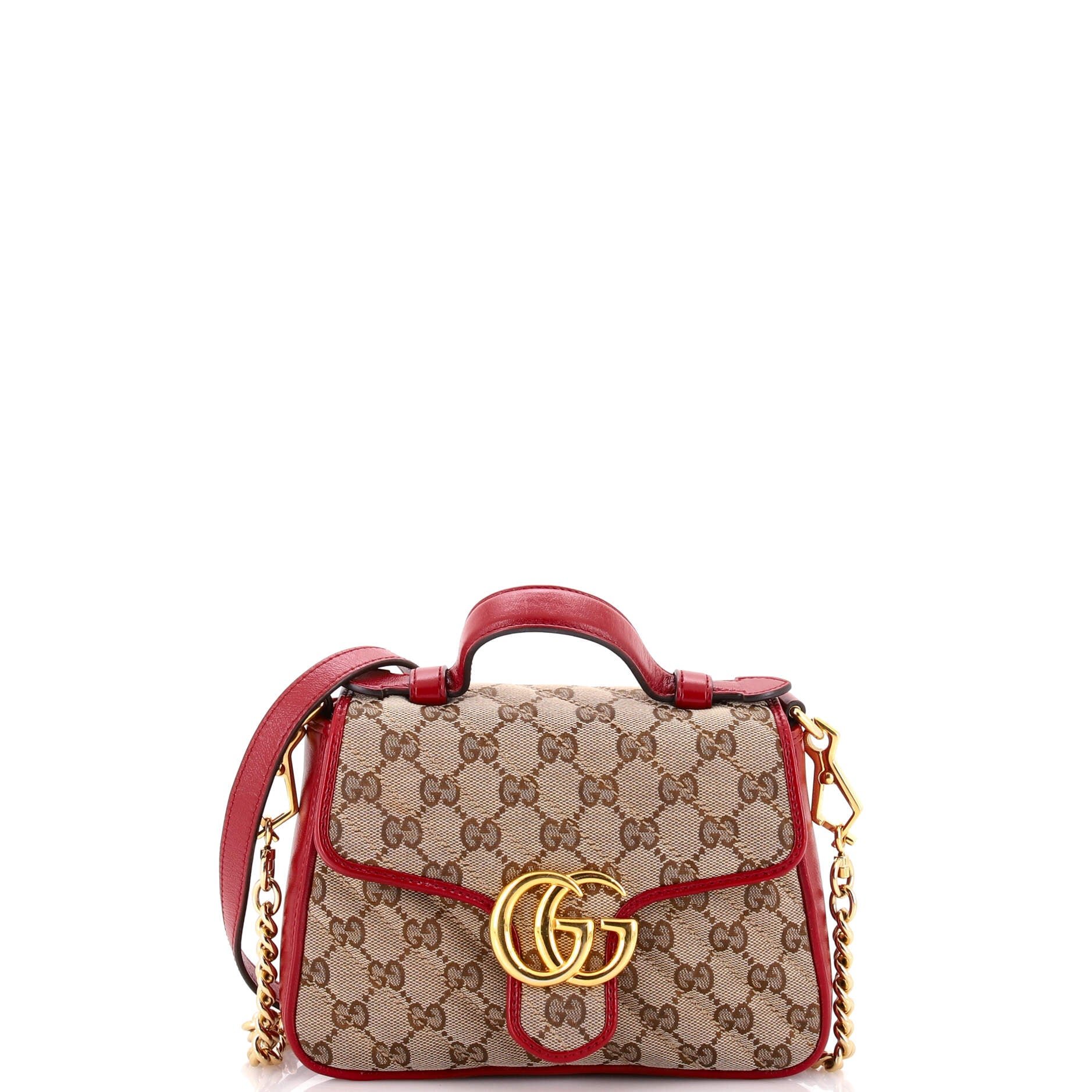 GG Marmont Top Handle Flap Bag Diagonal Quilted GG Canvas with Leather Mini