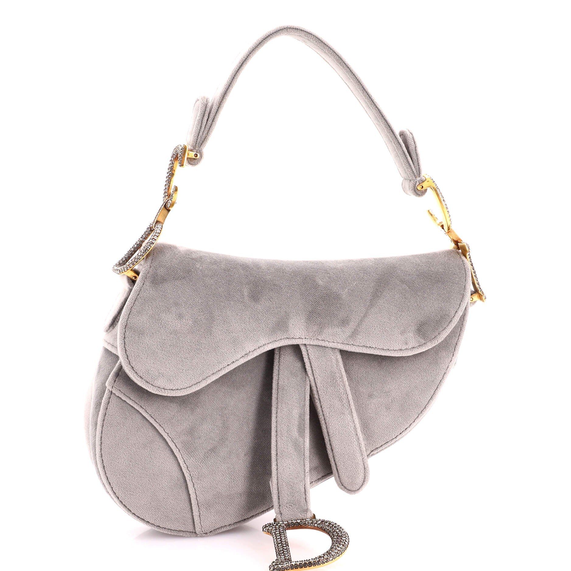 Saddle Handbag Velvet with Crystals Mini