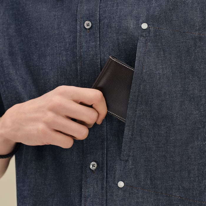 Indigo Short-sleeve Straight Cut Denim Shirt With Detail